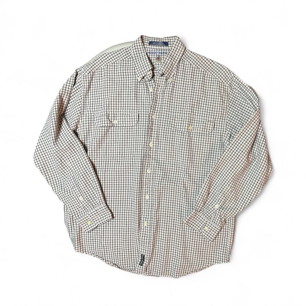 Tommy Hilfiger Vintage Checkered Tan & Black Button Down Shirt size Medium